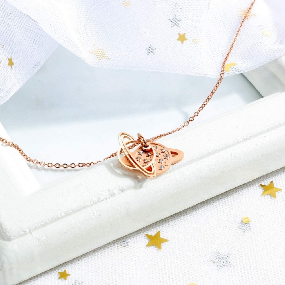 18K Rose Gold Tone Planet Pendant Necklace - Picture 3 of 6